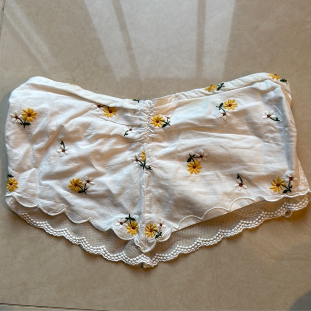 For Love & Lemons Floral Embroidered White Top